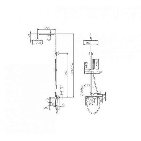 Στήλη Ντουζ 3 Εξόδων IMEX Toscana BDT064-B/BGM 
